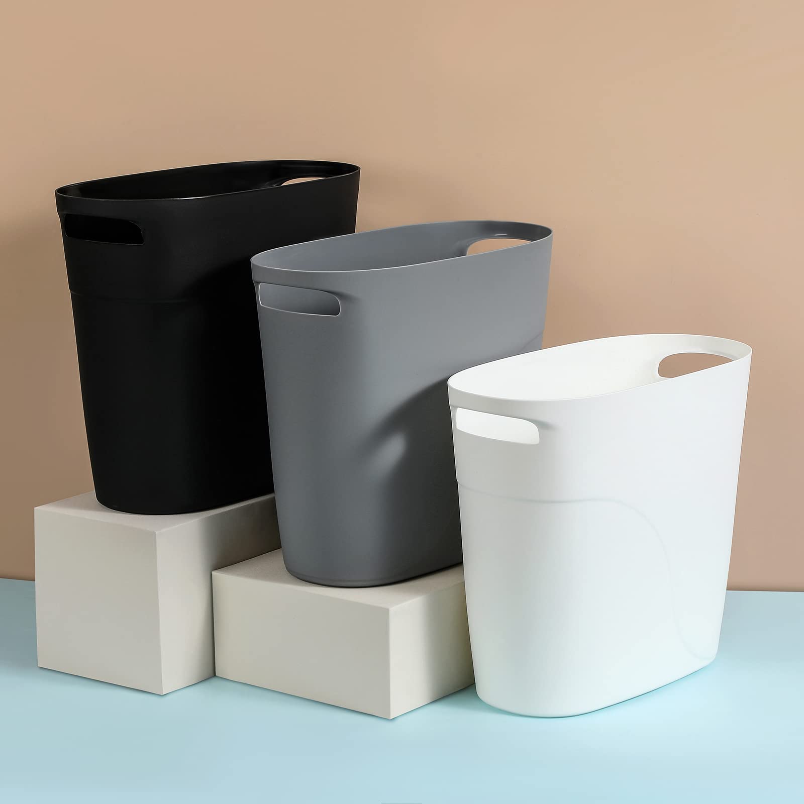 Jiatua Plastic Small Trash Can Slim Waste Basket With Handles 3.2 Gallon Narrow Garbage Container Bin For Bathroom, Bedroom, Kit